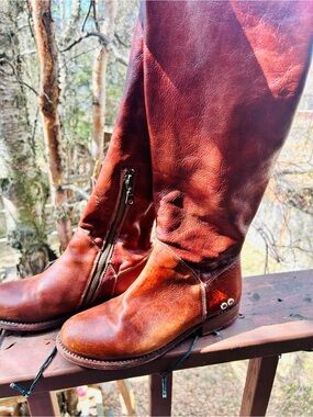 Brown Leather Knee-High Riding Boots